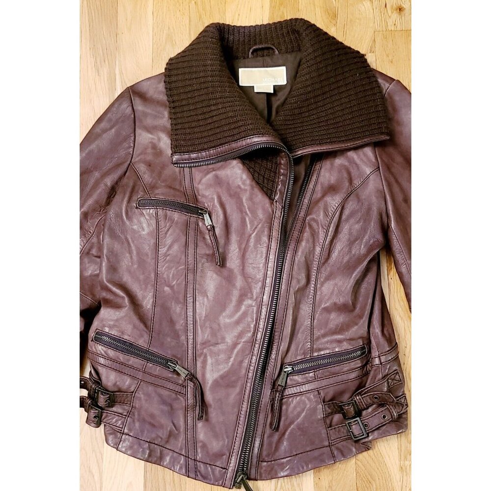 Michael Kors Women’s  Vintage 80s Leather Moto Jacket Brown Size Large - Picture 9 of 11